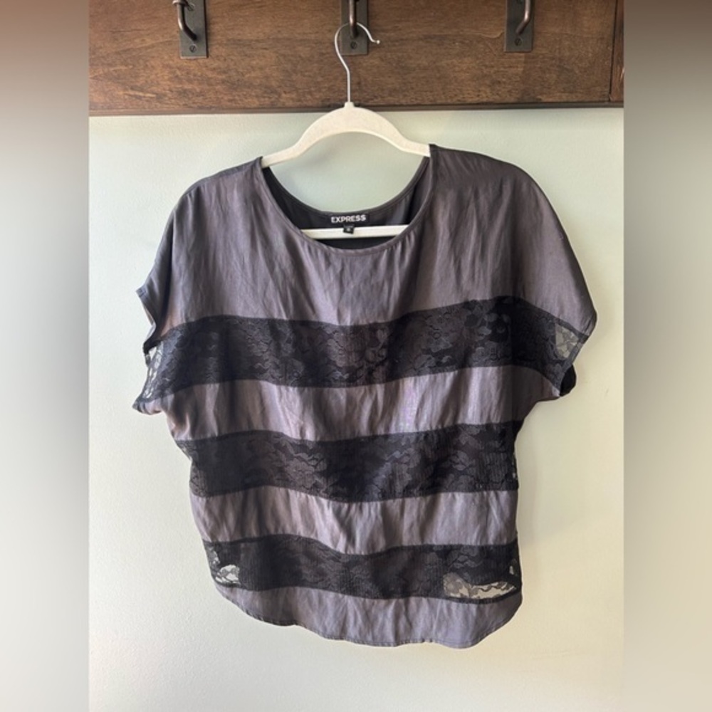 Express Gray Top with Lace